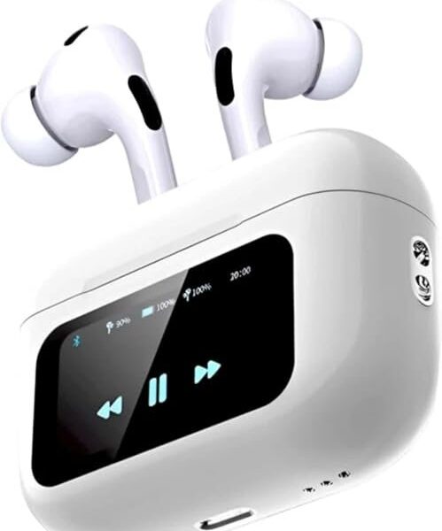 SPIKARUST Smart Touch Display True Wireless Buds, Type-C Fast Charging, Bv5.0, Find My Earbuds, 4 Mics ENC for Clear Calling, Transparency Mode, EQ Mode (White)