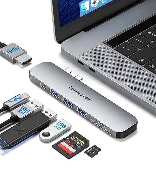 Lemorele USB C Hub 7-in-2 (Hub for MacBook) with Thunderbolt Port, USB 3.0 Port, 4K HDMI, 100W PD, SD/TF Port, Thunderbolt Compatible with MacBook Pro/Air M1 to M4 Chips