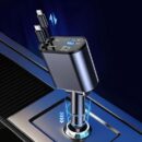 Moreyaji Retractable Car Charger, 120W 4 in 1 Super Fast Charge Car Phone Charger, Retractable Cables (31.5 inch) and 2 USB Ports Car Adapter