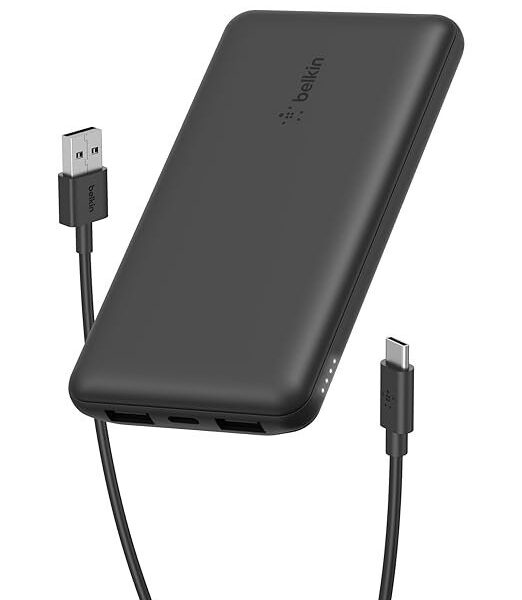 Belkin Portable Charger, USB-C Power Bank 10000mAh w/ 1 USB-C Port and 2 USB-A Ports, 15W w/USB-A to USB-C Cable for iPhone 16, 16 Plus, 16 Pro, 16 Pro Max, Samsung Galaxy S24, & More - Black